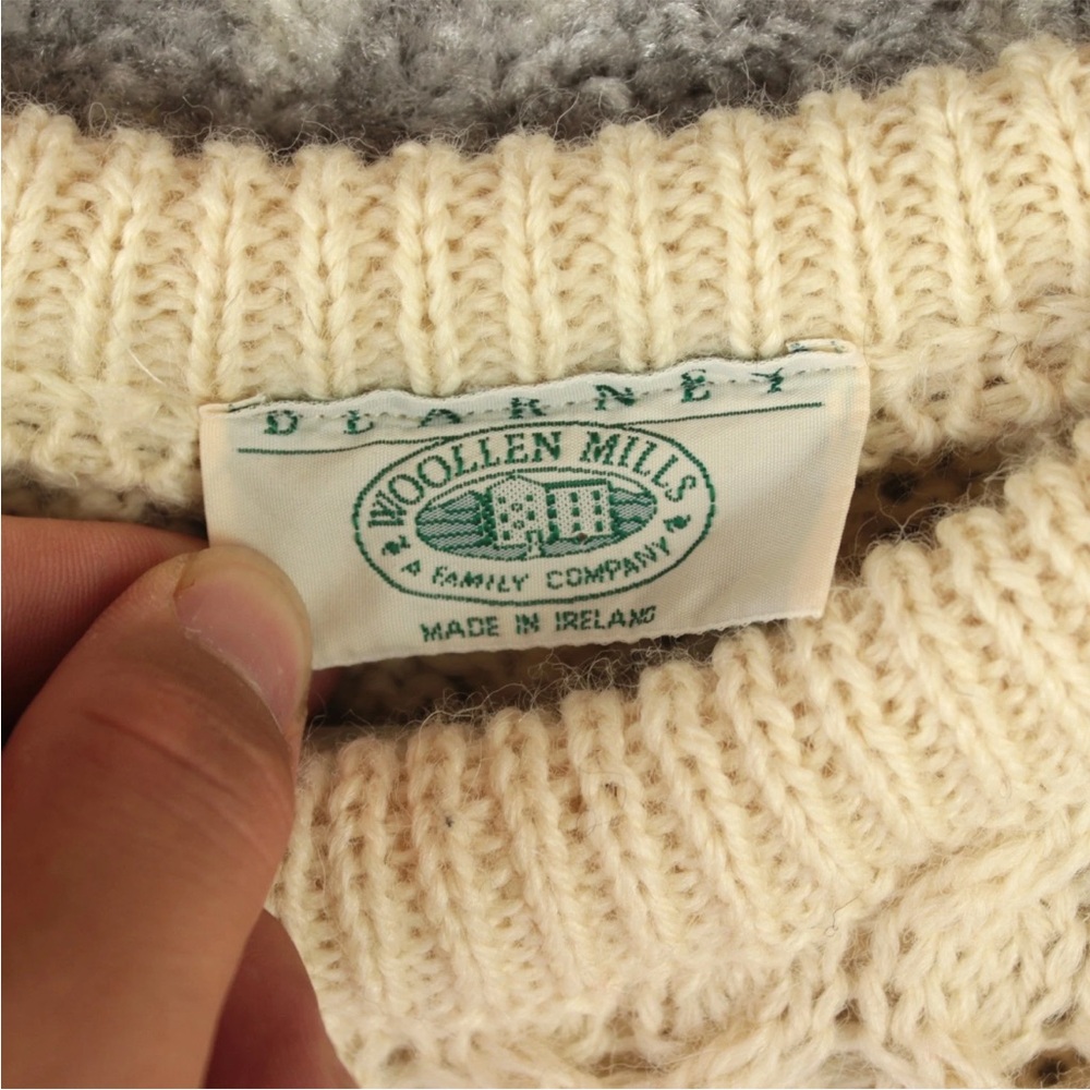 Blarney Woolen Mills Sweater Sz M Beige Pullover Wool Ireland Chunky Fisherman - Picture 4 of 13